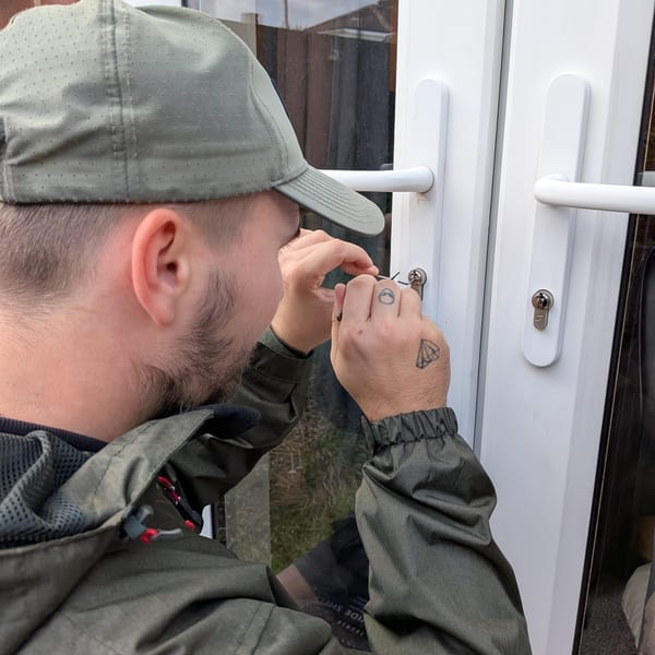 ClearAccess locksmith working on a uPVC door lock